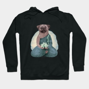 meditating pug with lotus flower 2 Hoodie